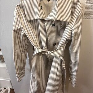 Jil Sander Blue and White Striped Trench Coat